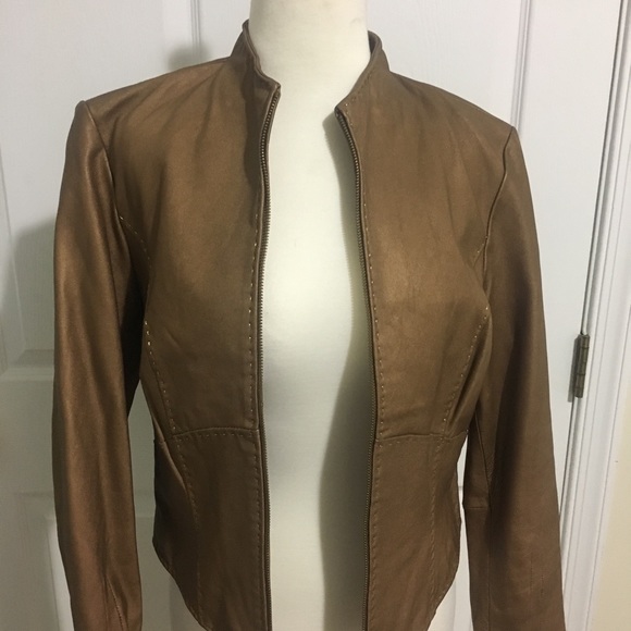 Margaret Godfrey Gold Tone Leather Jacket - Picture 2 of 6